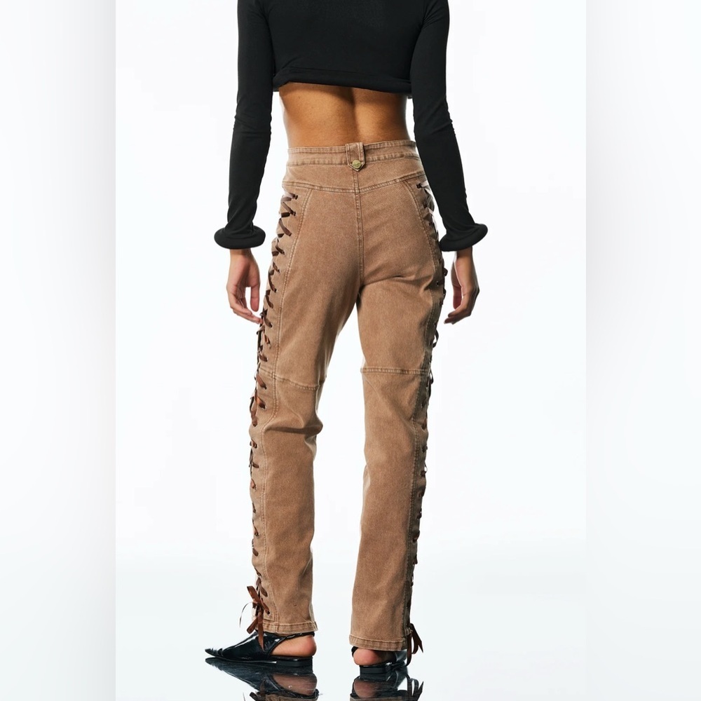 khaki Lace-Up Pants - Picture 2 of 7